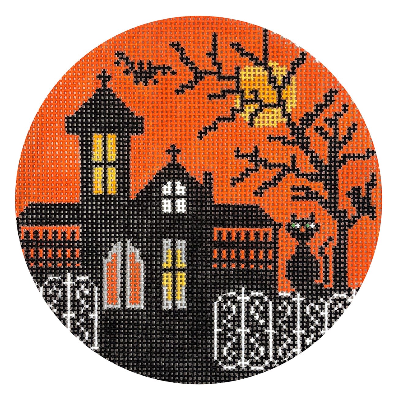Haunting Night Round Painted Canvas Walker's Needlepoint - 1