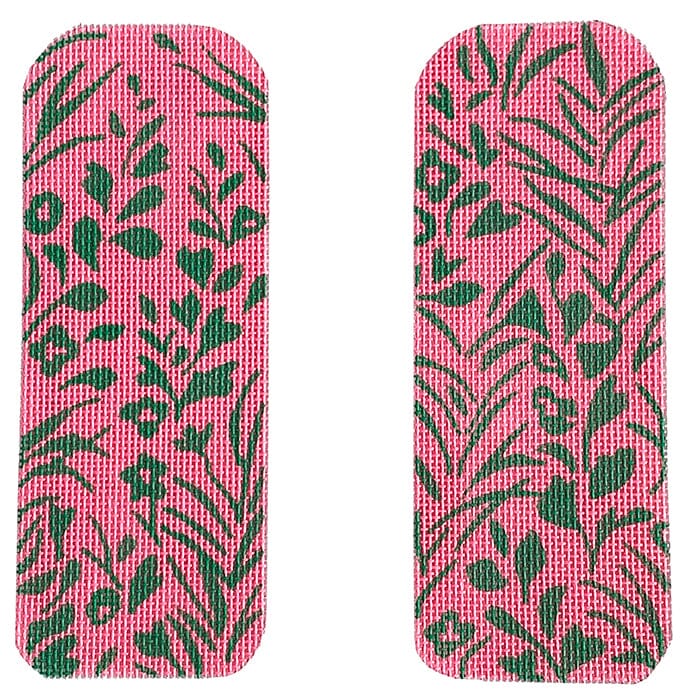 Hawaiian Floral Eyeglass Case - Greens on Pink Half Size Painted Canvas Kate Dickerson Needlepoint Collections