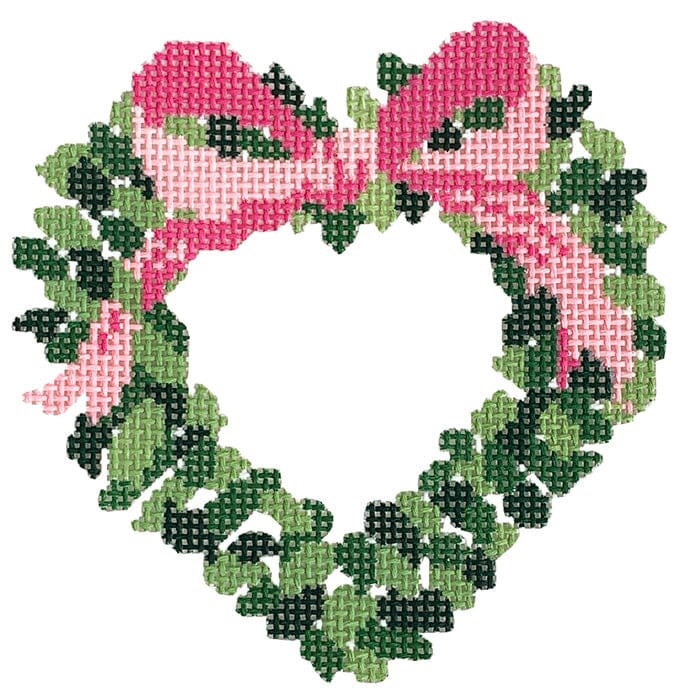 Heart Shaped Wreath w/ Pink Bow Painted Canvas KCN Designers - 1