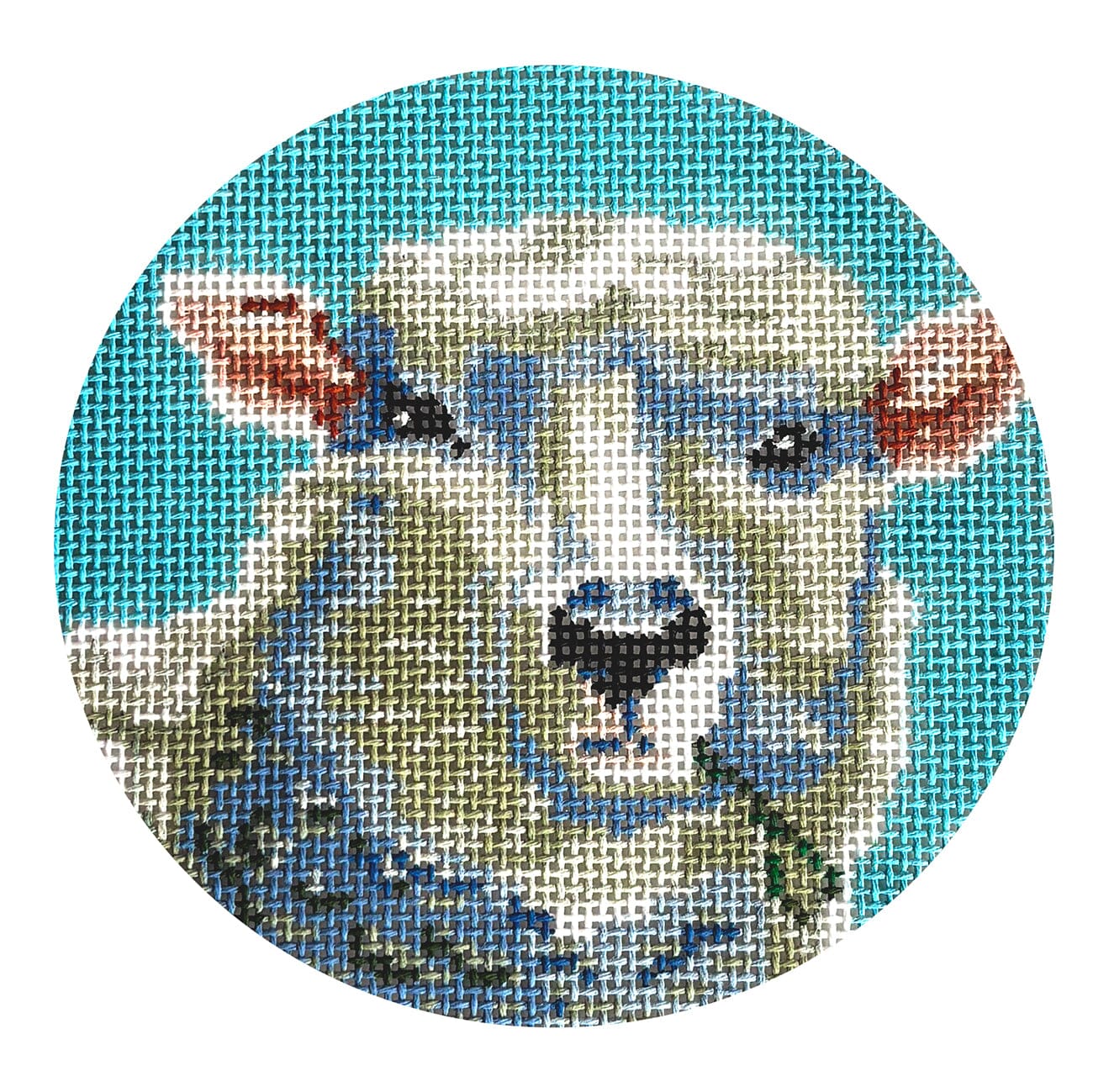 Heather the Sheep Round Painted Canvas The Gingham Stitchery - 1