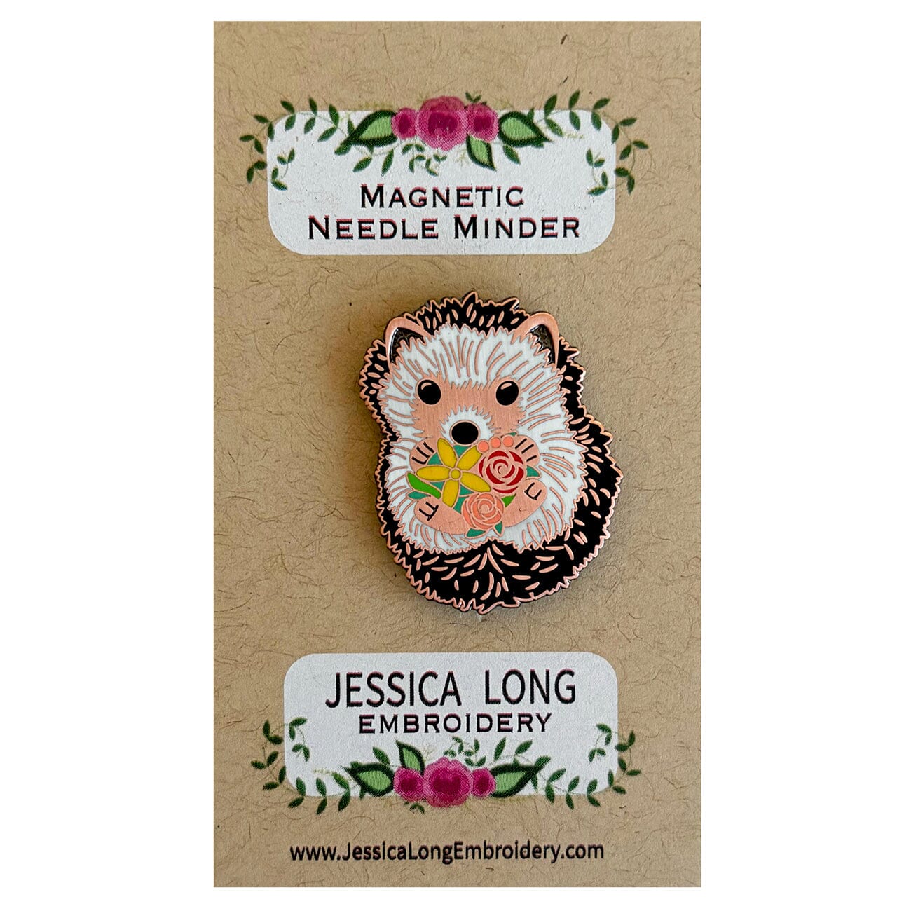 Hedgehog Enamel Needle Minder Accessories Jessica Long Embroidery - 1