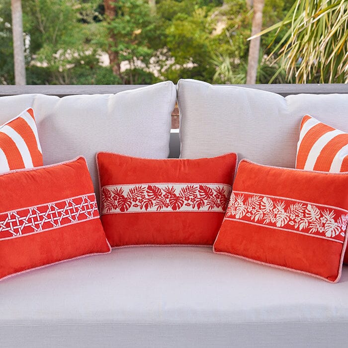 Hibiscus Band - Orange on White Printed Canvas Two Sisters Needlepoint