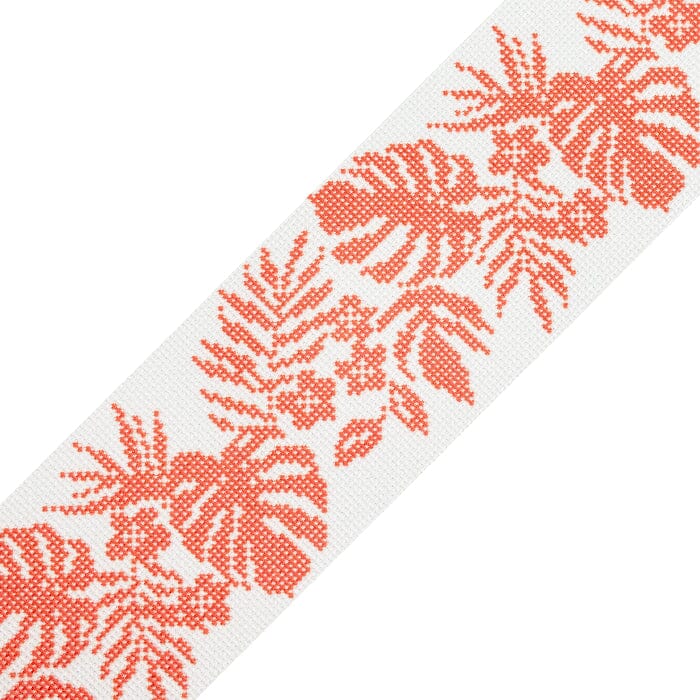 Hibiscus Band Orange on White Printed Canvas Two Sisters Needlepoint