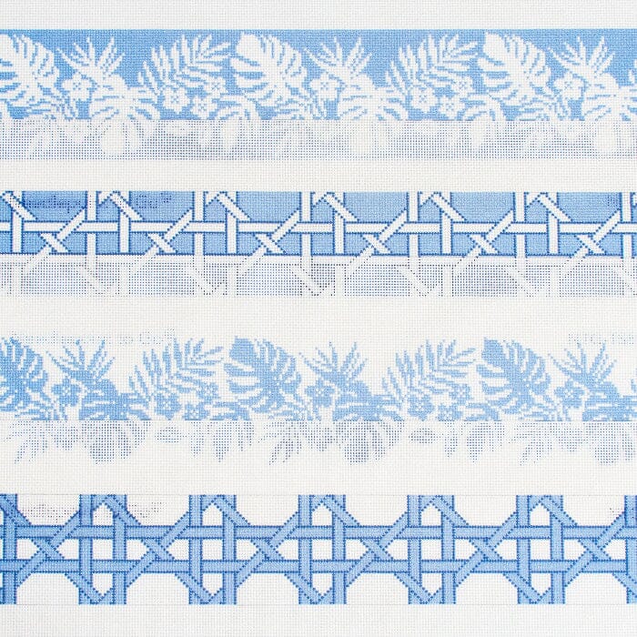 Hibiscus Band White on Blue Printed Canvas Two Sisters Needlepoint