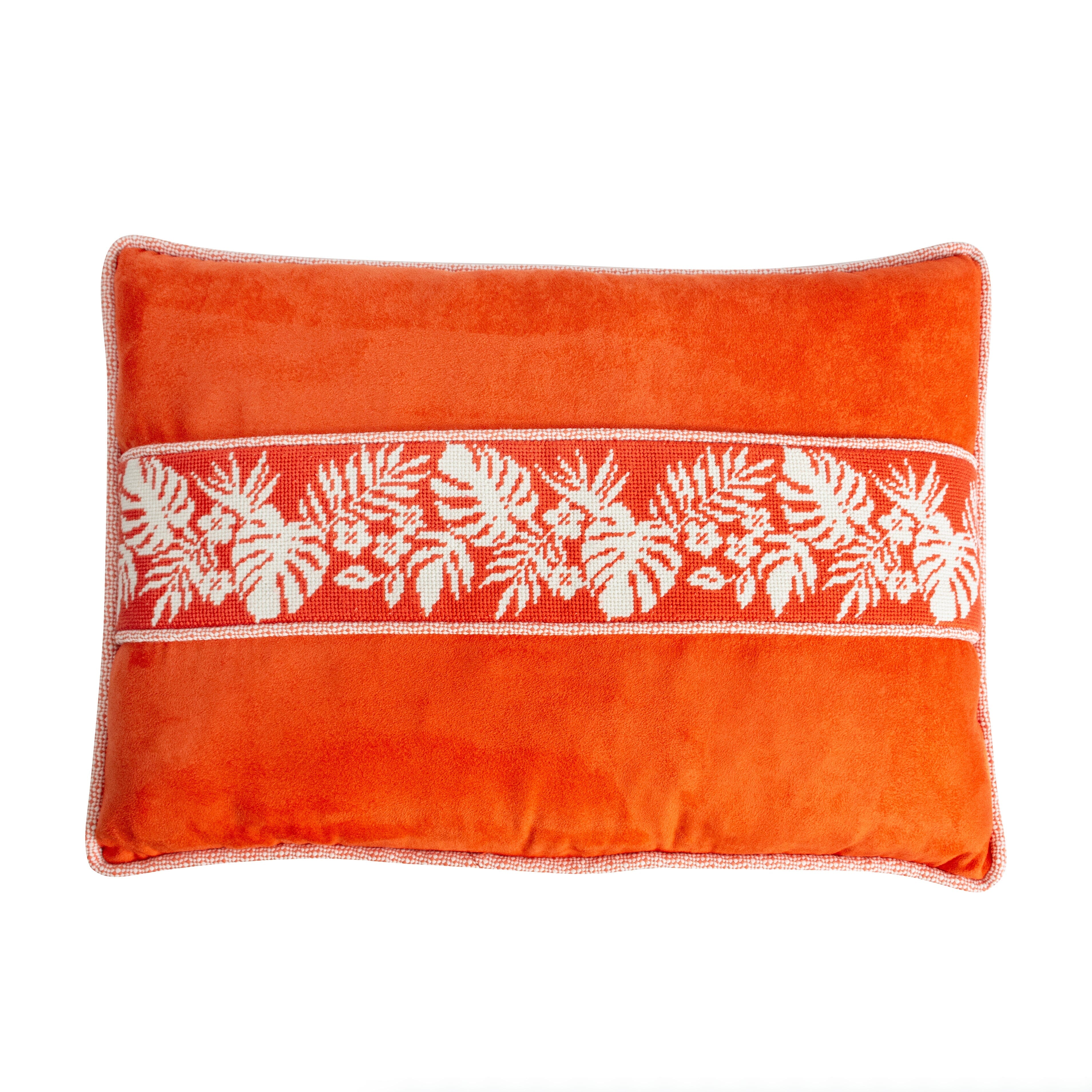 Hibiscus Band White on Orange Printed Canvas Two Sisters Needlepoint