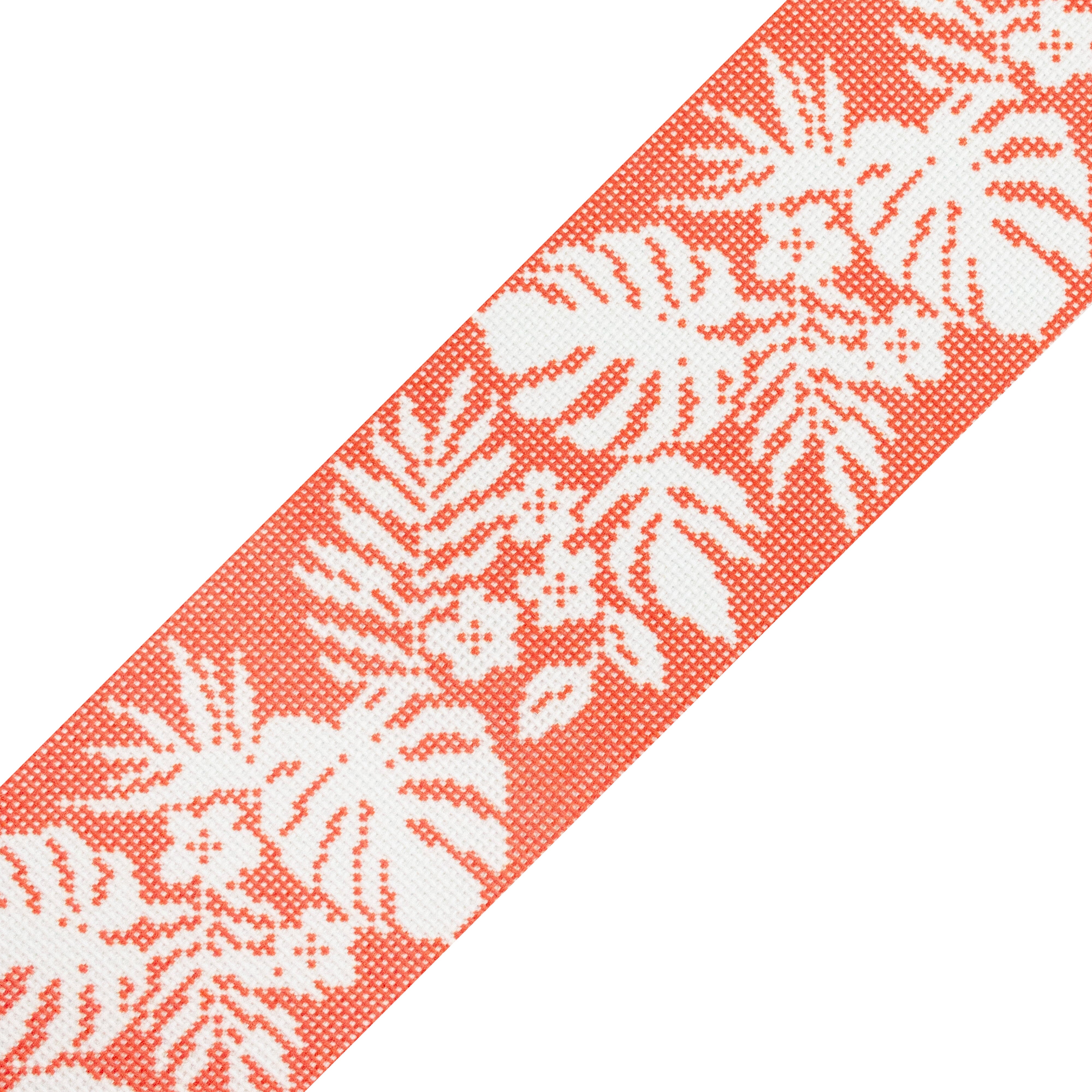 Hibiscus Band White on Orange Printed Canvas Two Sisters Needlepoint