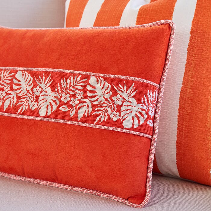 Hibiscus Band White on Orange Printed Canvas Two Sisters Needlepoint