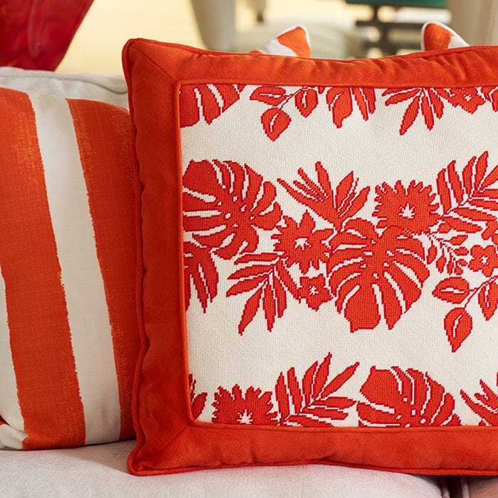 Hibiscus - Orange on White Printed Canvas Kirk & Bradley