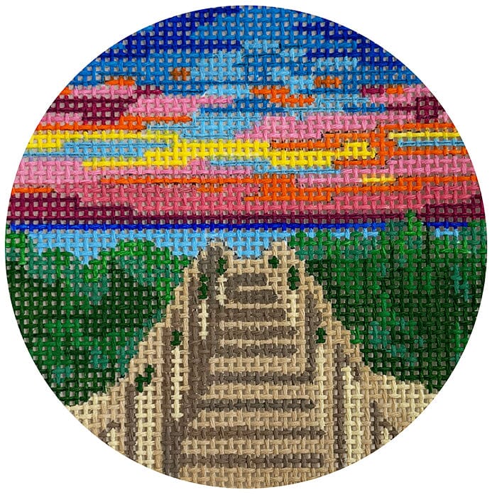 Hilton Head Sunset Round Painted Canvas Anne Fisher Needlepoint LLC - 1