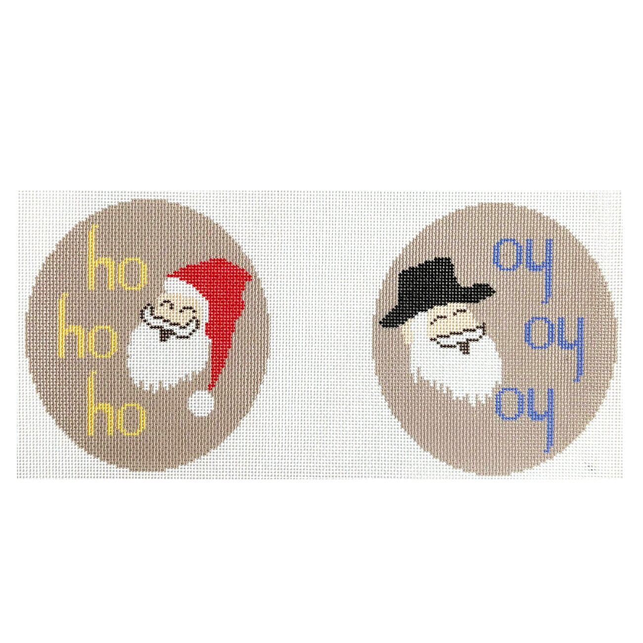 Ho Ho Ho Oy Oy Oy Double Sided Oval Painted Canvas Ziggy Stitches - 1