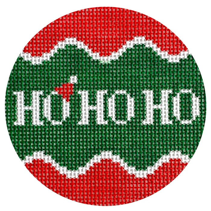 Ho Ho Ho Round Red & Green Painted Canvas Goodpoint Needlepoint - 1
