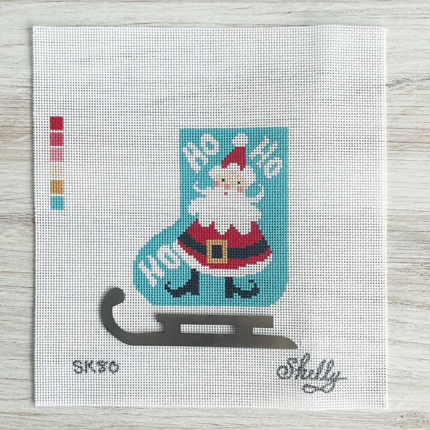HO HO Santa Mini-Skate Ornament Painted Canvas Shelly Tribbey