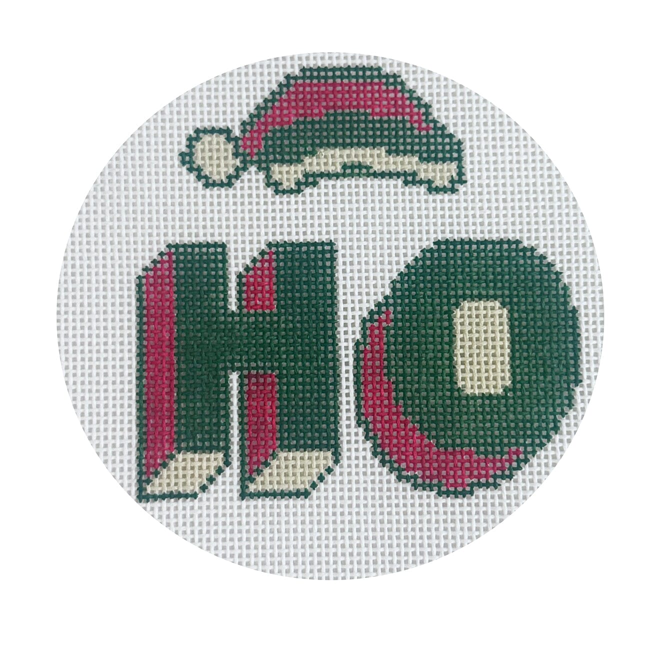 Ho Red & Green Round Painted Canvas Walker's Needlepoint - 1