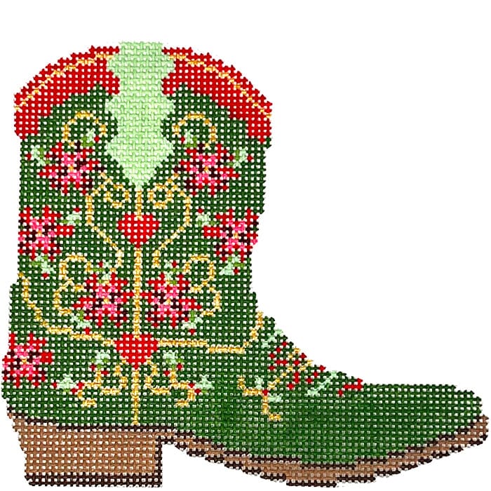 Holiday Cowboy Boot Painted Canvas Wipstitch Needleworks - 1