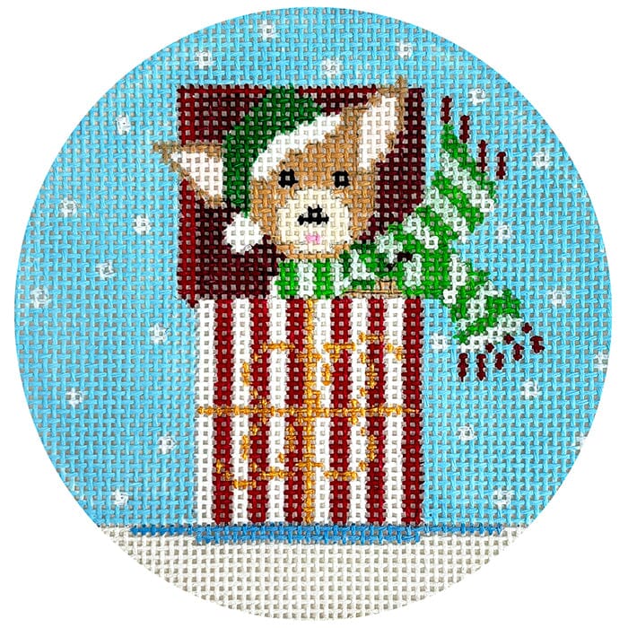 Holiday Pooch Chihuahua Round Painted Canvas The Meredith Collection - 1