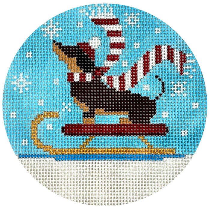 Holiday Pooch Dachshund Round Painted Canvas The Meredith Collection - 1