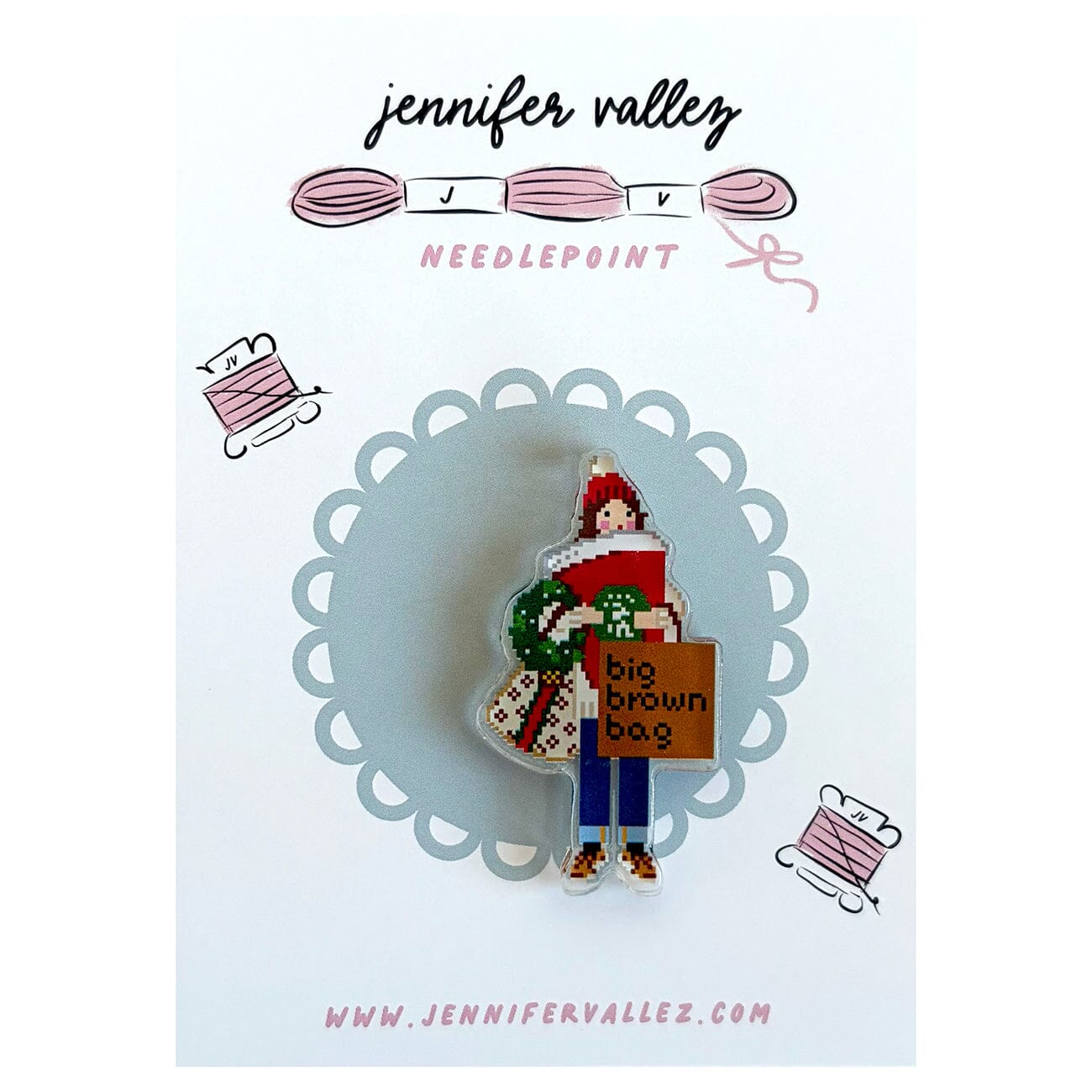 Holiday Shopper Acrylic Needle Minder Accessories Jennifer Vallez Needlepoint - 1