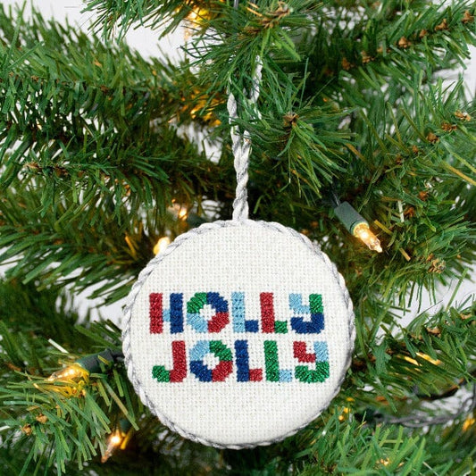Holly Jolly Ornament & Stitch Guide Painted Canvas Love MHB Studio 