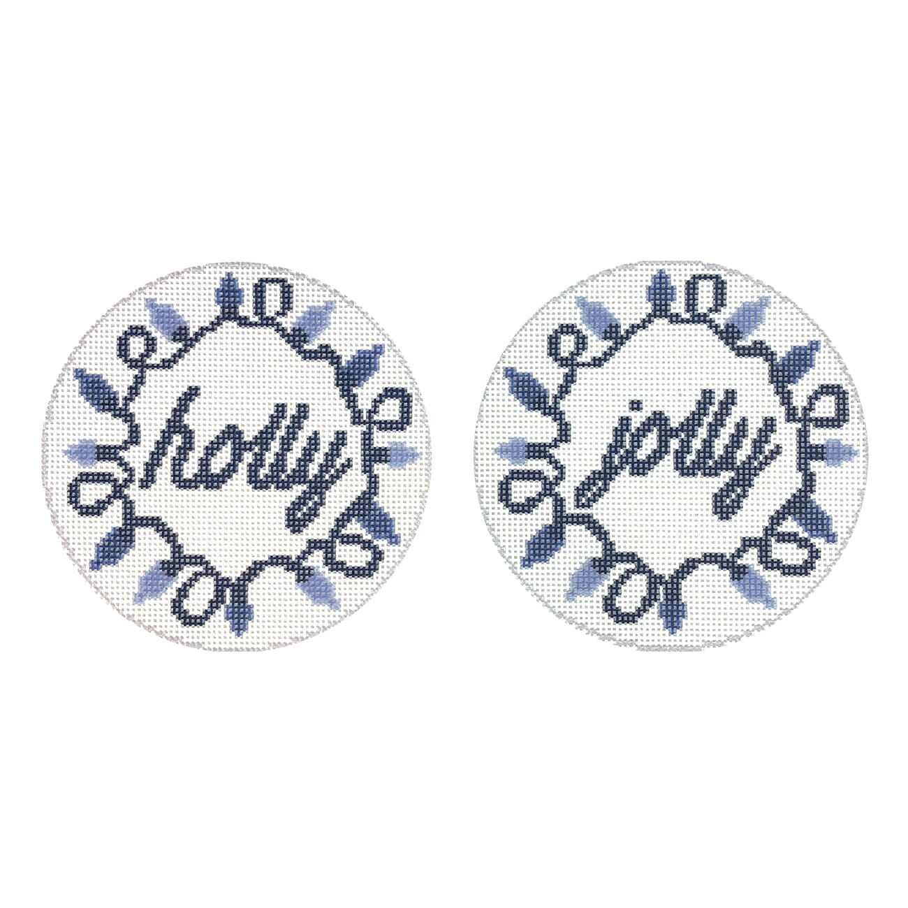 Holly Jolly Ornaments, Blue Double Sided Painted Canvas KCN Designers - 1