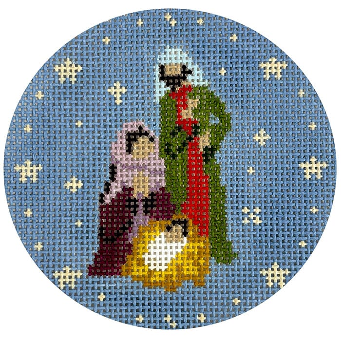 Holy Family Round Painted Canvas Needlepoint.Com