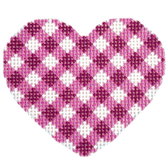 Hot Pink Gingham Mini Heart Printed Canvas Two Sisters Needlepoint