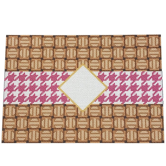 Houndstooth/Mono Clutch Pink Printed Canvas Two Sisters Needlepoint