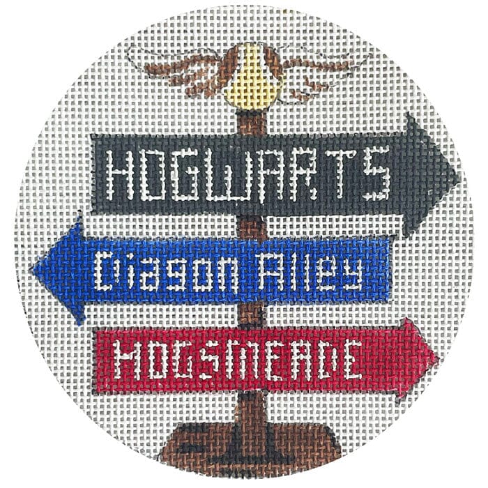 HP Town Sign Round Painted Canvas Alice Peterson Company