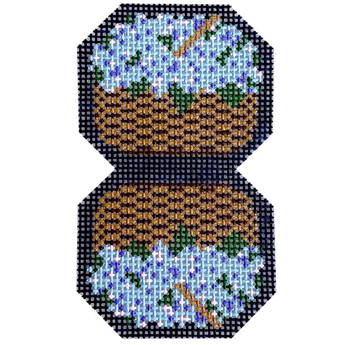 Hydrangea Basket Double Fob Navy Printed Canvas SLS Needlepoint - 1