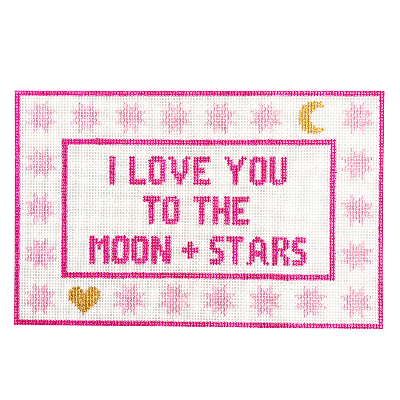 I Love You To the Moon + Stars Pink Painted Canvas Goodpoint Needlepoint - 1