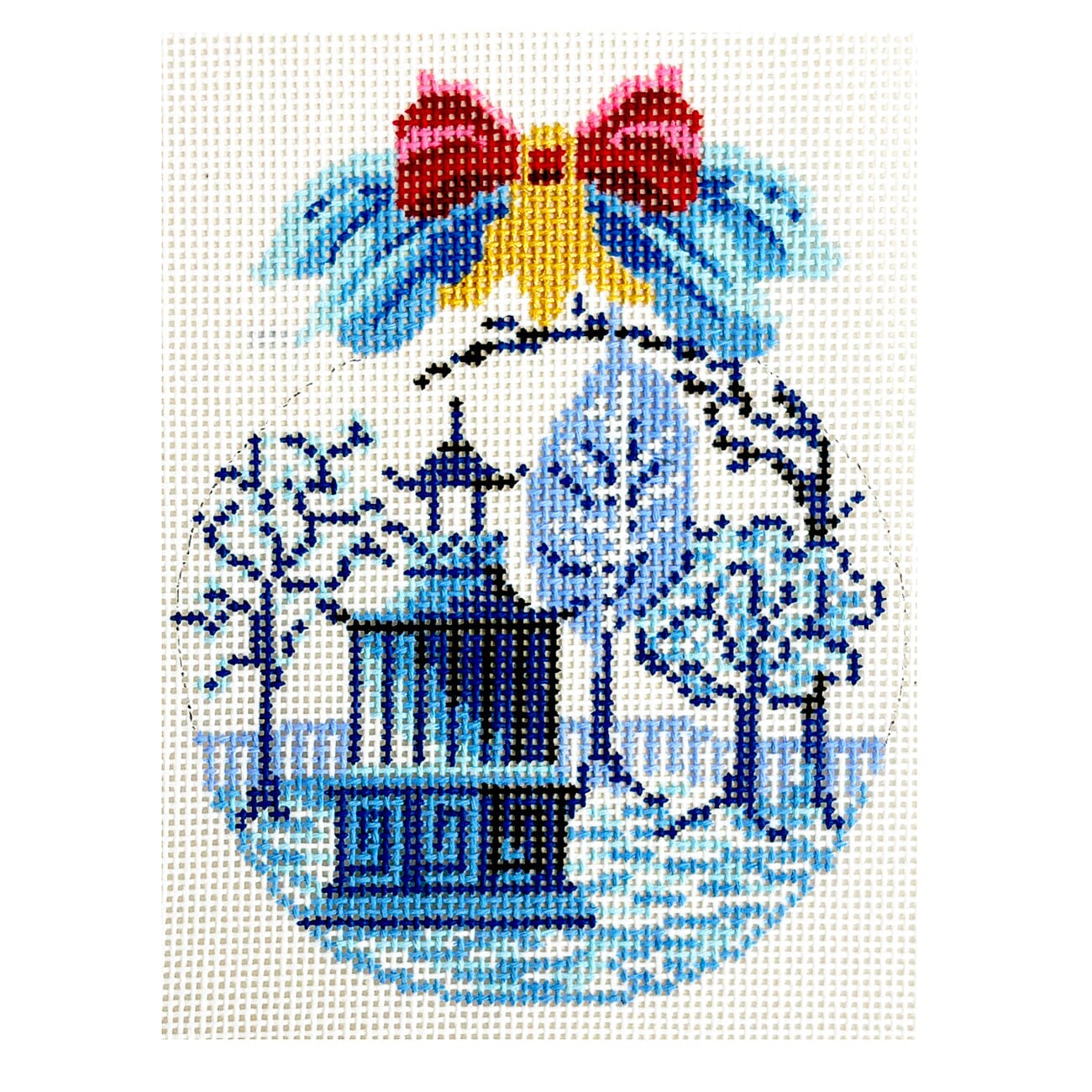 Ice Blue Buds over Garden Folly Ball Painted Canvas The Colonial Needle Company - 1