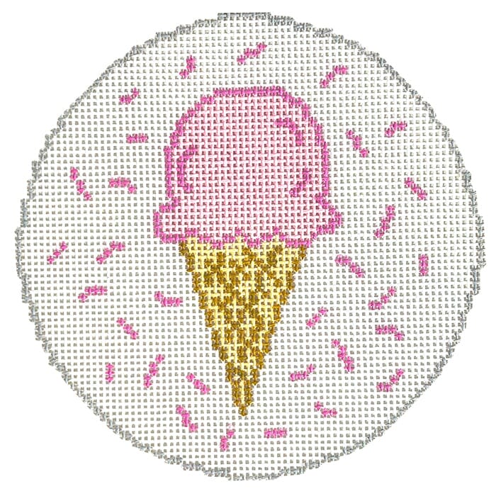 Ice Cream Cone 4" Round Painted Canvas Walker's Needlepoint - 1
