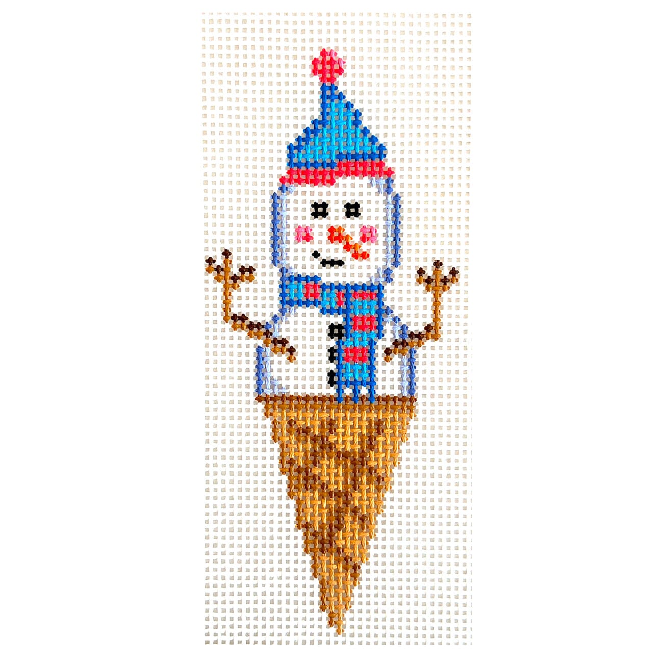 Ice Cream Snowman Blue Painted Canvas Frances Mary Needlepoint