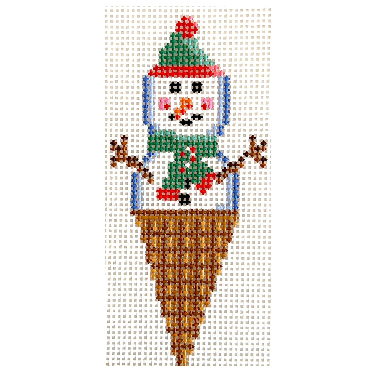 Ice Cream Snowman Green Painted Canvas Frances Mary Needlepoint