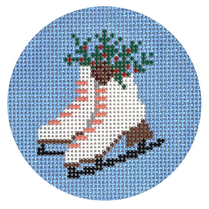 Ice Skates Round Painted Canvas Coco Frank Studio - 1