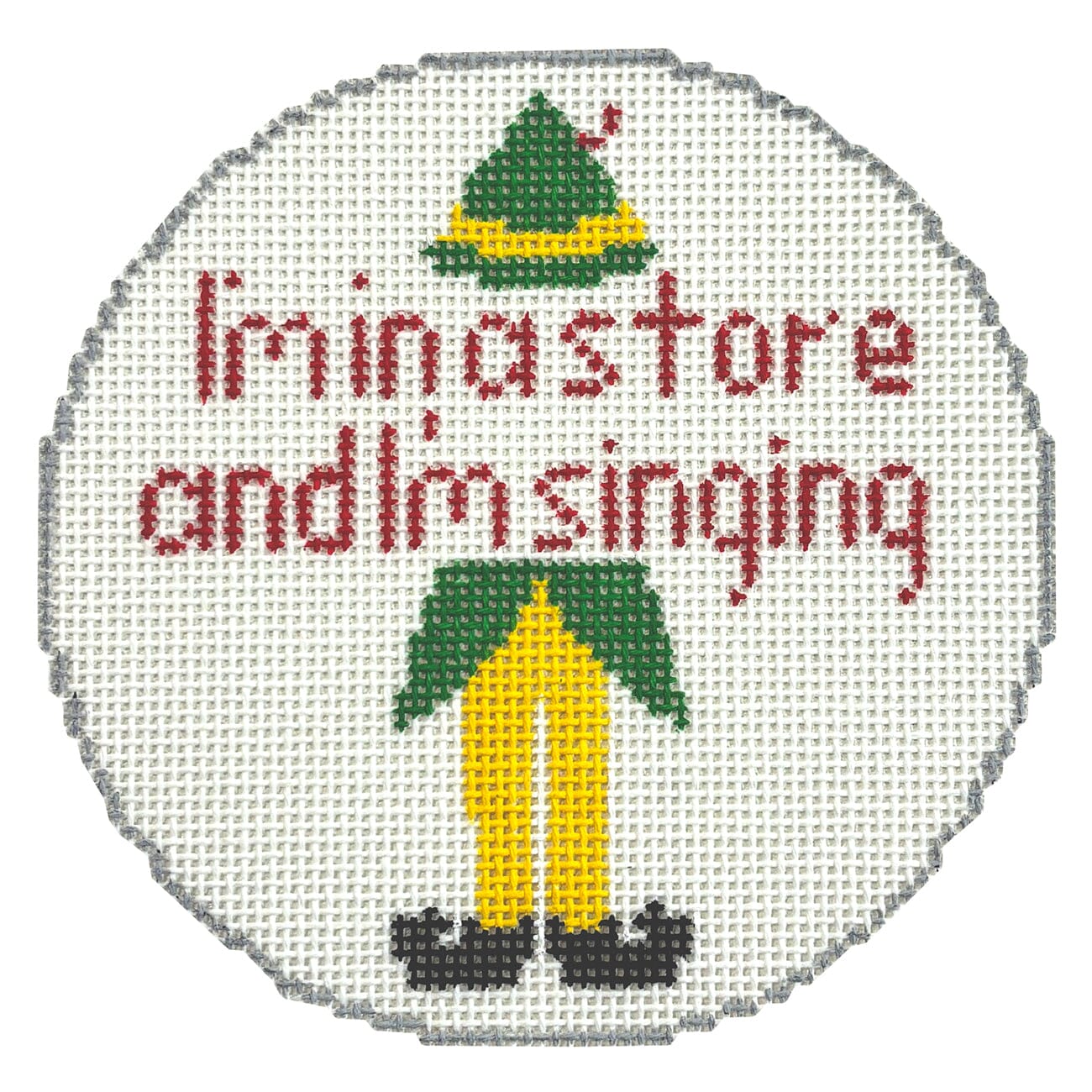 I'm in a Store and I'm Singing Round Painted Canvas Blue Waters Needlepoint - 1