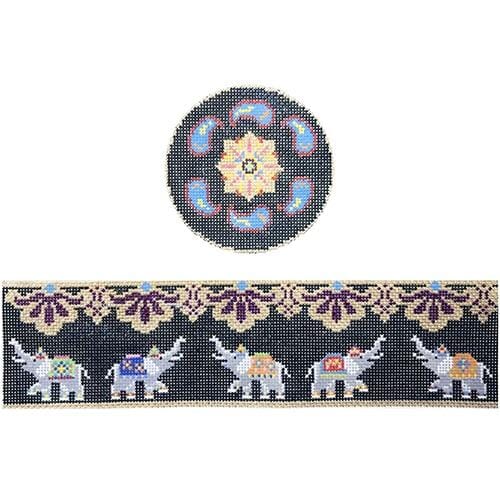 Indian Elephants hinged box with hardware Painted Canvas Funda Scully - 1