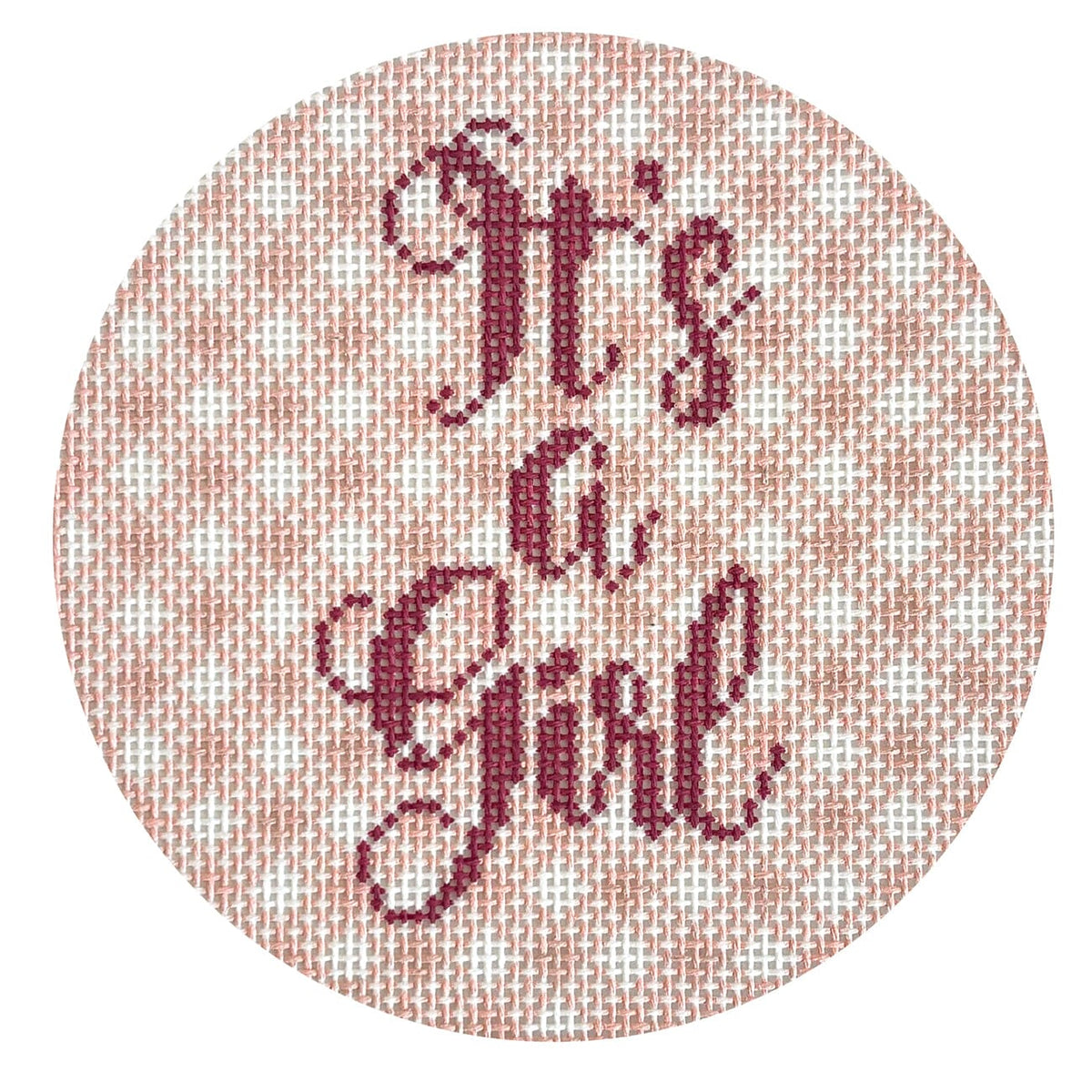 It's a Girl Gingham Round Painted Canvas A Poore Girl Paints - 1