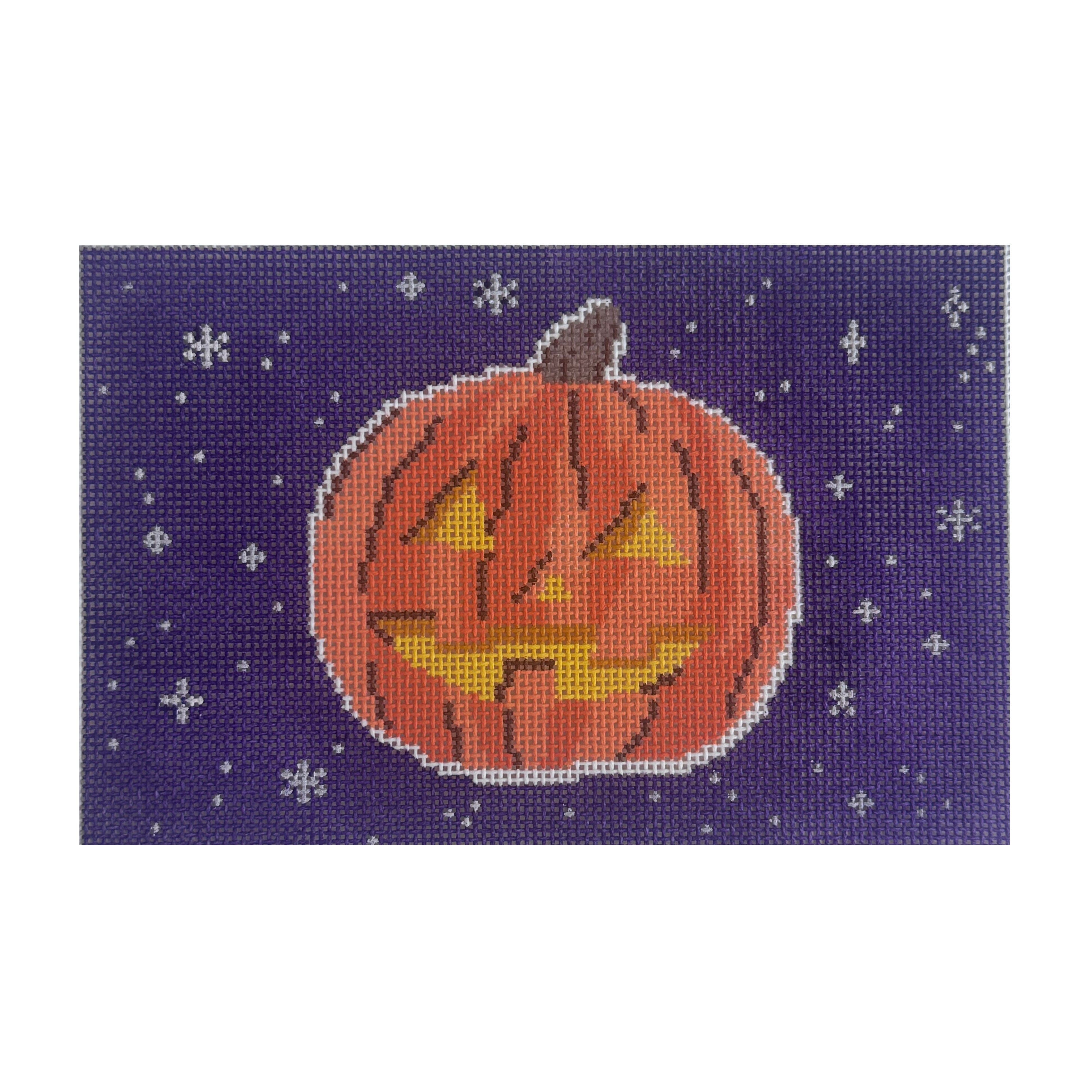 Jack O Lantern on Purple Painted Canvas Walker's Needlepoint - 1