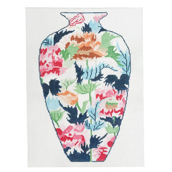 Japanese Vase #2 Pink, Blue Floral Painted Canvas Jean Smith - 1