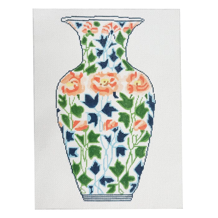 Japanese Vase #3 Peach, Blue, Green Painted Canvas Jean Smith - 1