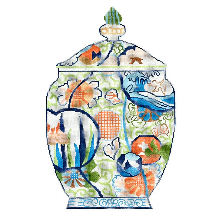 Japanese Vase #4 Blue, Green, Orange Painted Canvas Jean Smith - 1