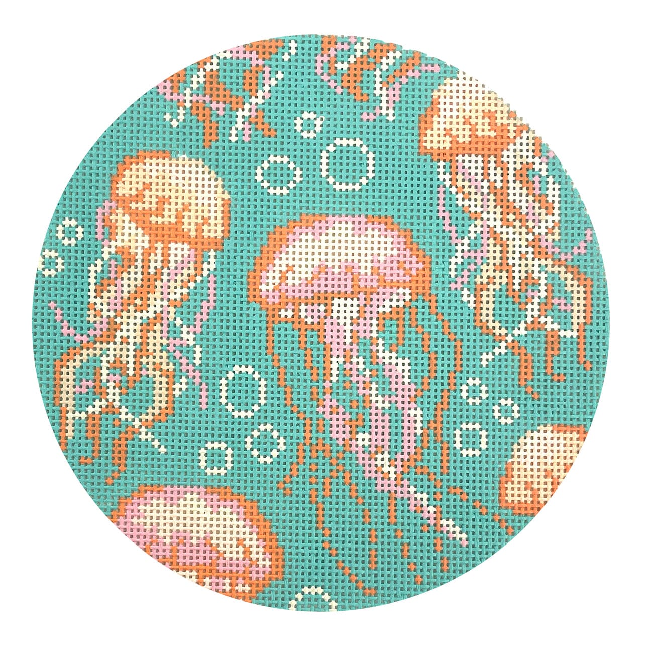 Jellyfish Round Blue Painted Canvas Atlantic Blue Canvas - 1