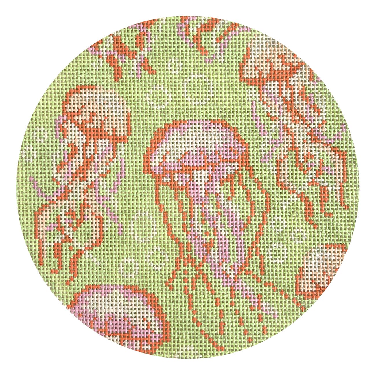 Jellyfish Round Green Painted Canvas Atlantic Blue Canvas - 1