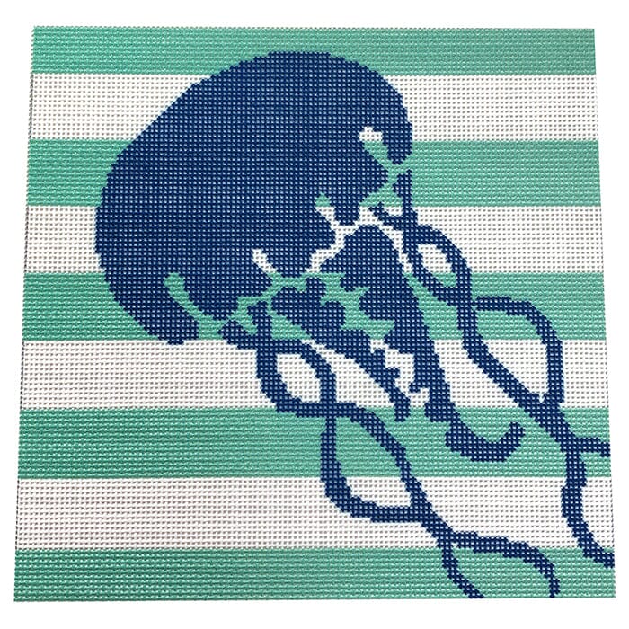 Jellyfish Stencil/Aqua Printed Canvas Two Sisters Needlepoint