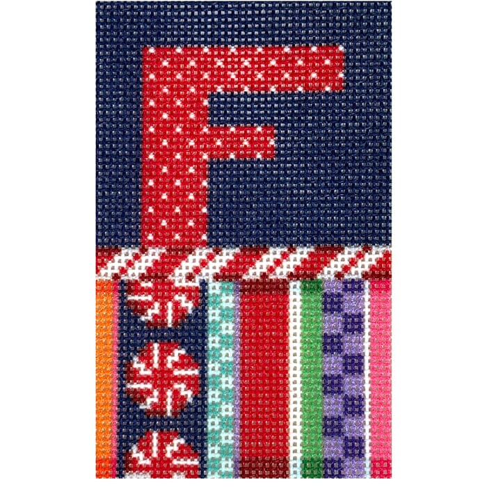 Jolly Stripe Alphabet Letter Printed Canvas Two Sisters Needlepoint F
