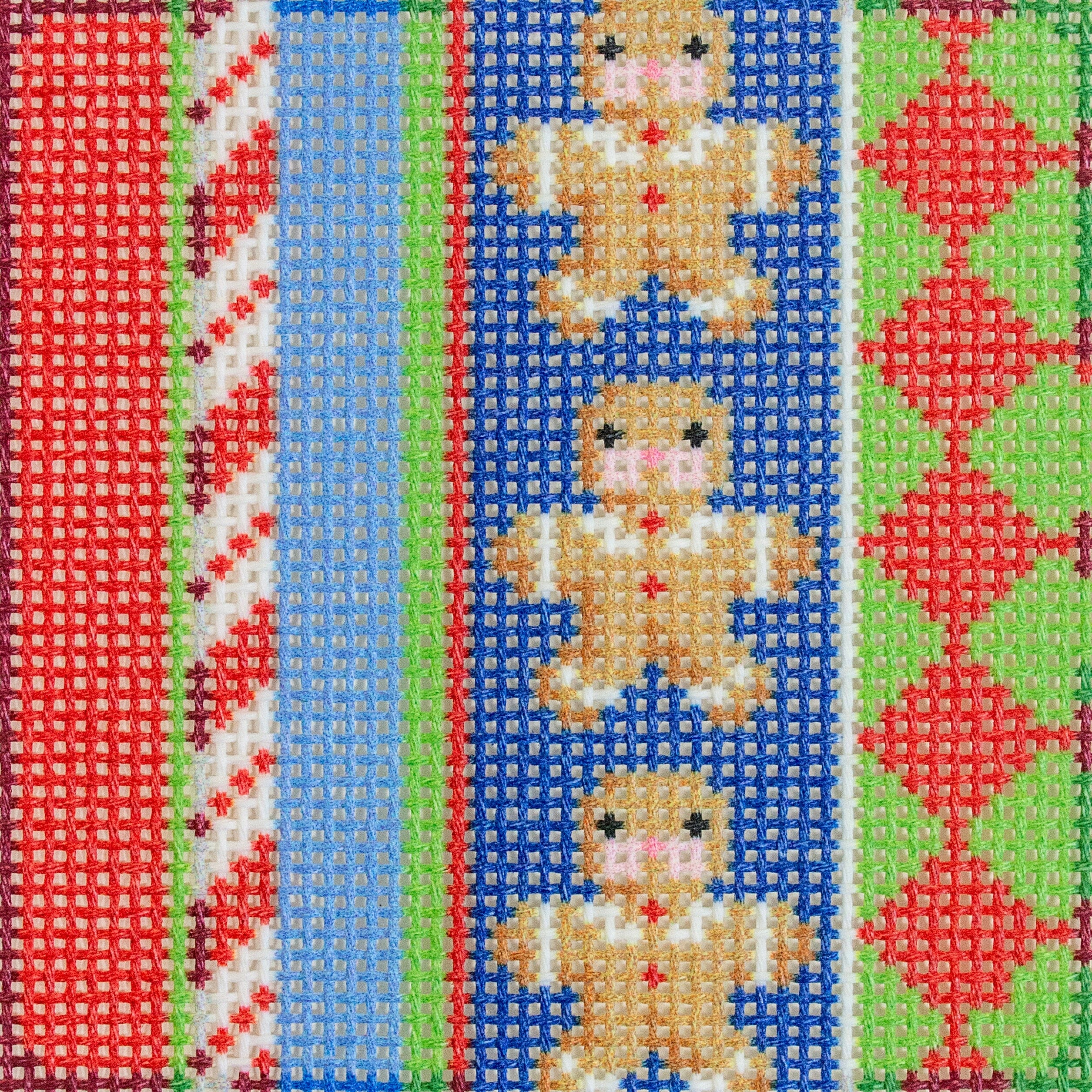 Jolly Stripe Gingerbread Coaster Printed Canvas Two Sisters Needlepoint