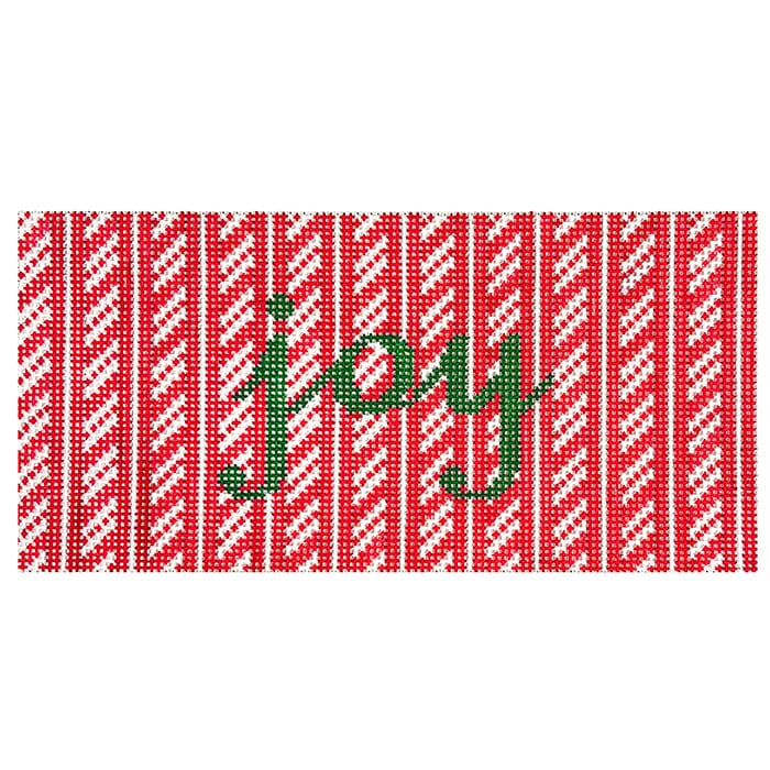 Joy in Green on Red Candy Cane Stripes 3x6 Painted Canvas Kristine Kingston