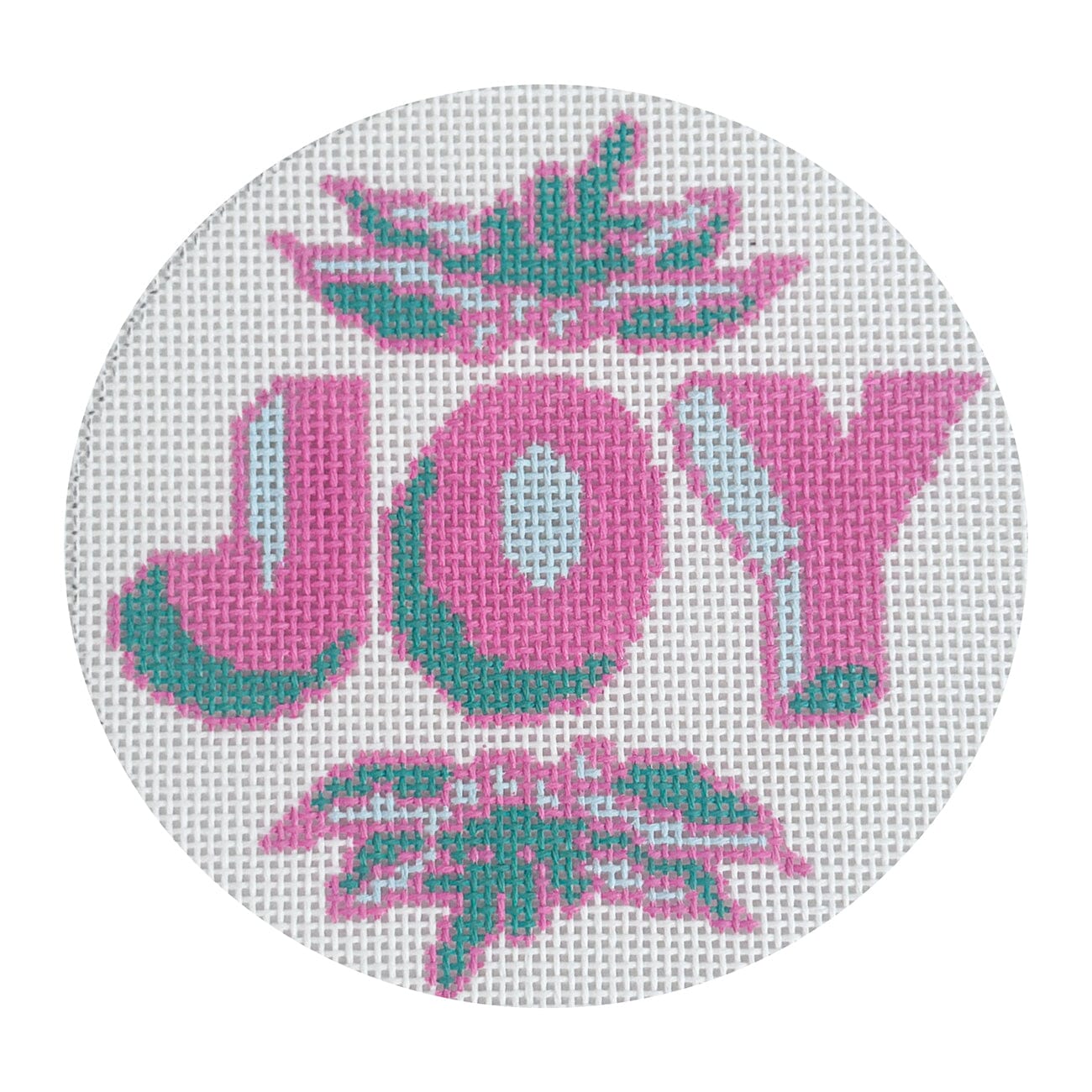 Joy Pink & Blue Round Painted Canvas Walker's Needlepoint - 1