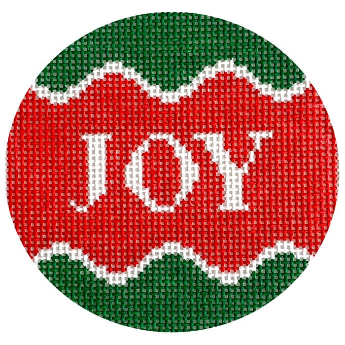 Joy Round Red & Green Painted Canvas Goodpoint Needlepoint - 1