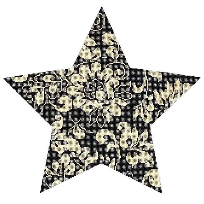 Karen's TT Damask 9" Star Black & Ivory Painted Canvas Whimsy & Grace - 1